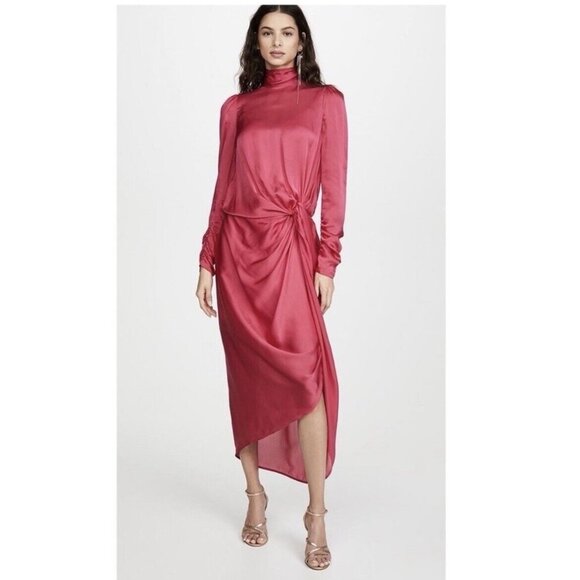 ZIMMERMANN Twist-Front Drape Washed-Silk Midi Dress Bright Pink Size 2 / US 8 - Picture 9 of 12